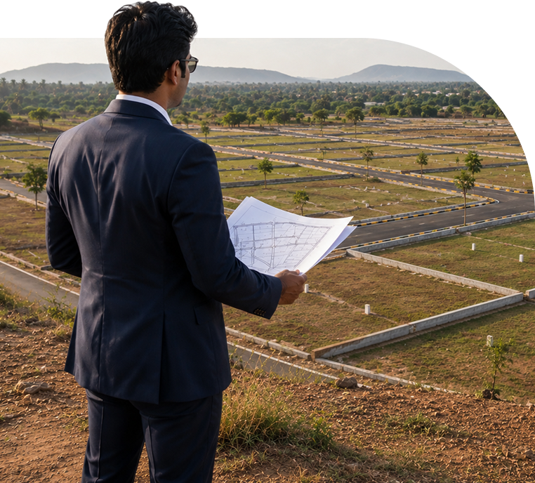 NRI investor reviewing a plotted development layout